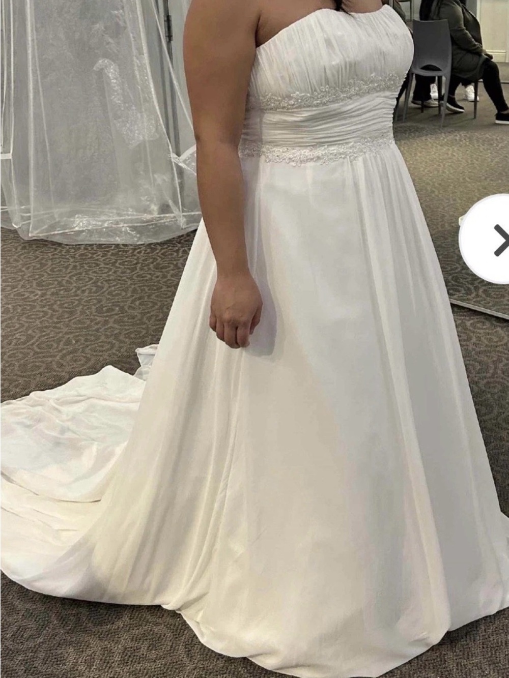 16w David's Bridal Strapless A-Line Wedding Dress with Beaded Waist- ivory
